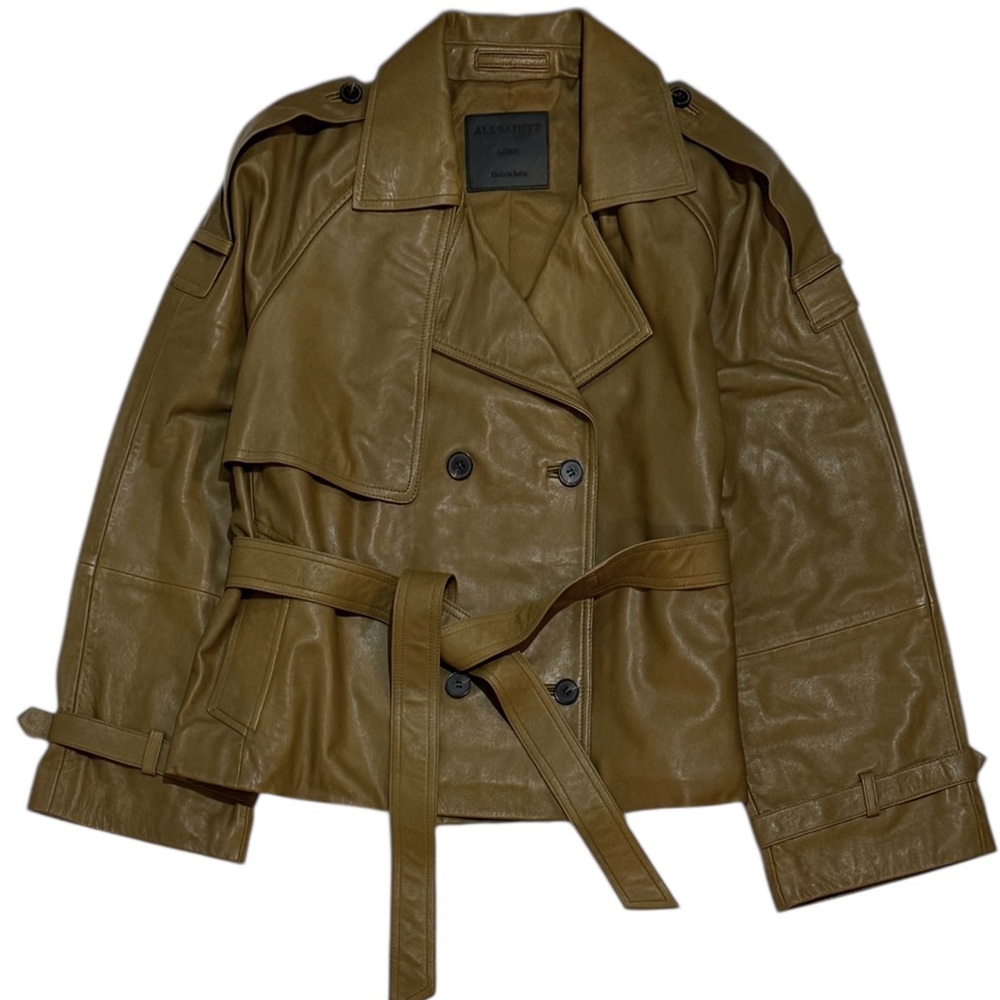 ALLSAINTS Reed Cropped Leather Trench Coat - Picture 3 of 5